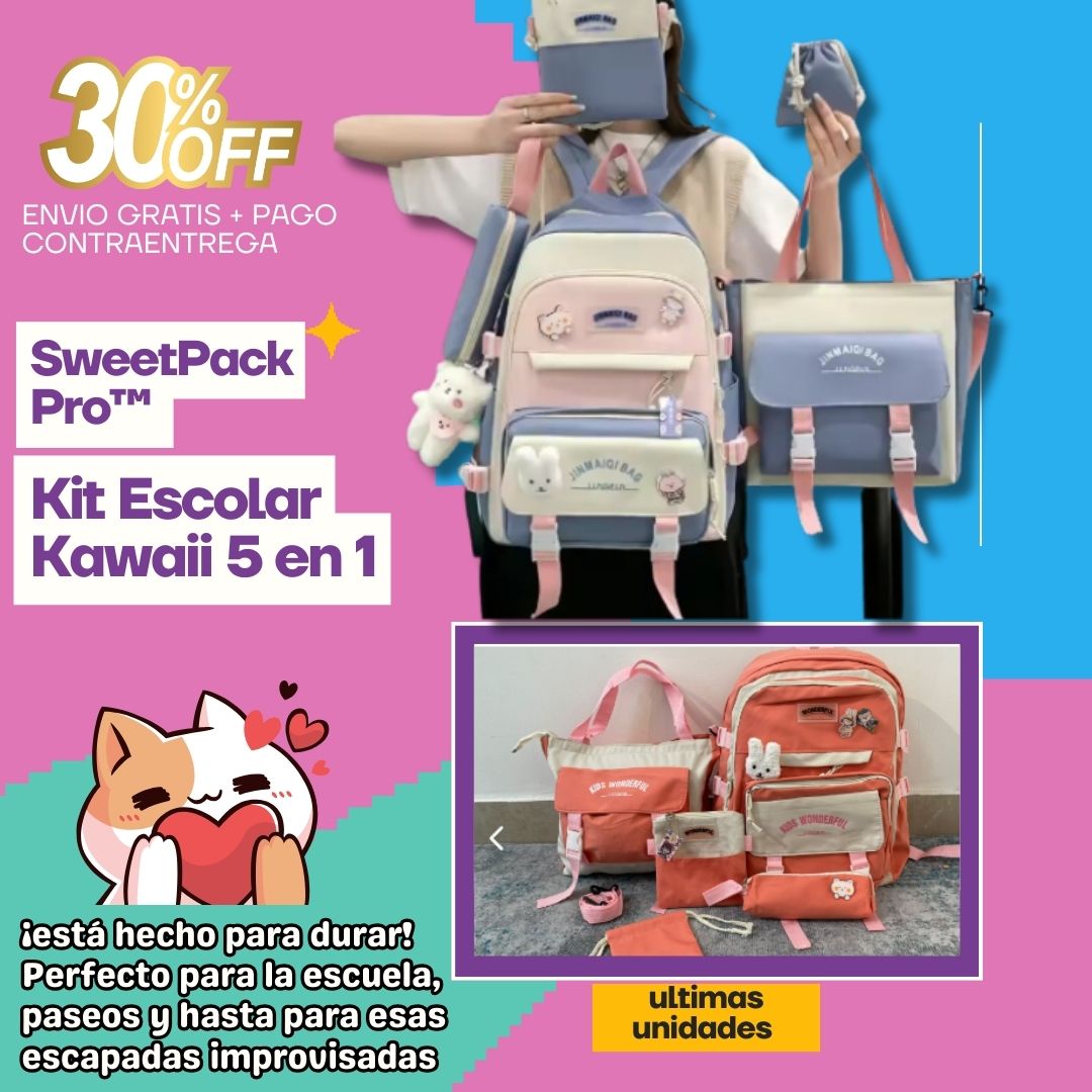 Kit Escolar Kawaii 5 en 1 – SweetPack Pro™ 🐻🎒