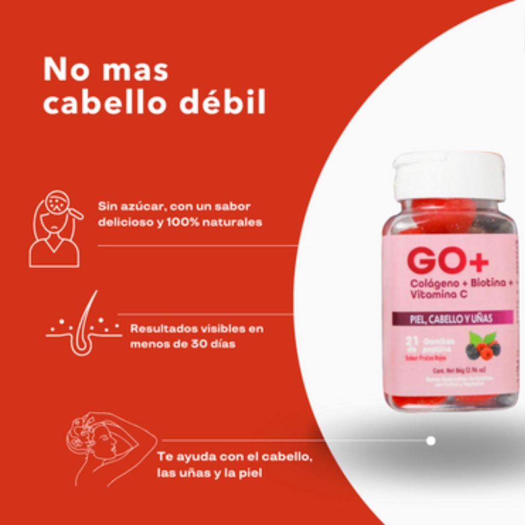 GO+ Gomitas Nutritivas con Colágeno y Biotina – Belleza desde Adentro! 🍓✨