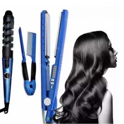 Combo Profesional Alisado y Rizos – Plancha + Rizador + Peinilla Secadora 🔥💇‍♀️
