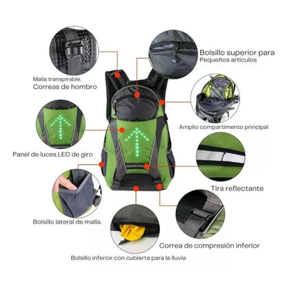 Morral Reflectivo con Direccionales LED - SafeRide Pro™ 🚲✨
