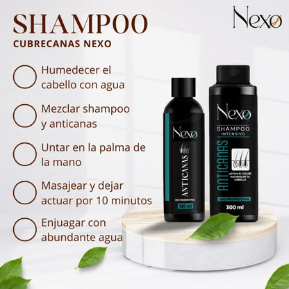 Combo x3 Cubre Canas NEXO – Shampoo 300ml + Tratamiento 120ml + Tónico 120ml 🧴✨