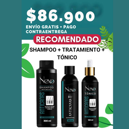 Combo x3 Cubre Canas NEXO – Shampoo 300ml + Tratamiento 120ml + Tónico 120ml 🧴✨