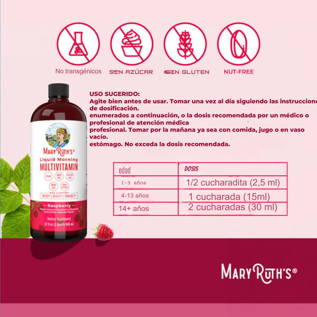MaryRuth’s Multivitamínico Líquido de Mañana - Salud Natural para Todos x 1000 ml💧🍇