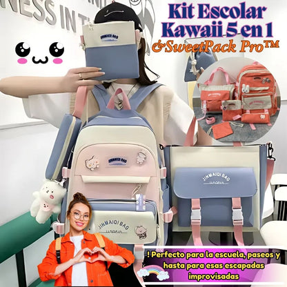 Kit Escolar Kawaii 5 en 1 – SweetPack Pro™ 🐻🎒