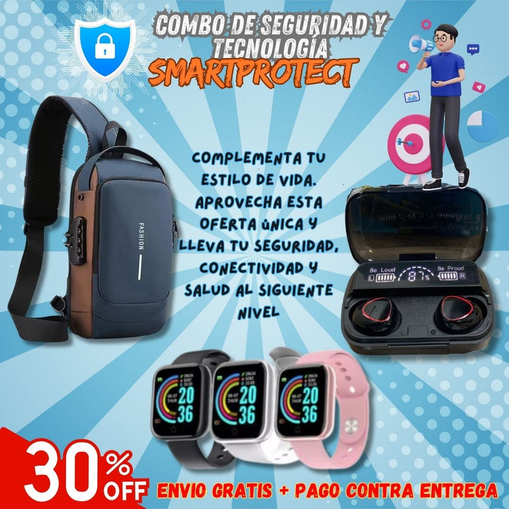 Combo de Seguridad y Tecnología - SmartProtect™ 🎒🎧⌚