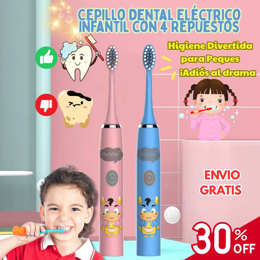 Cepillo Dental Eléctrico Infantil con 4 Repuestos – Higiene Divertida para Peques 🦷✨
