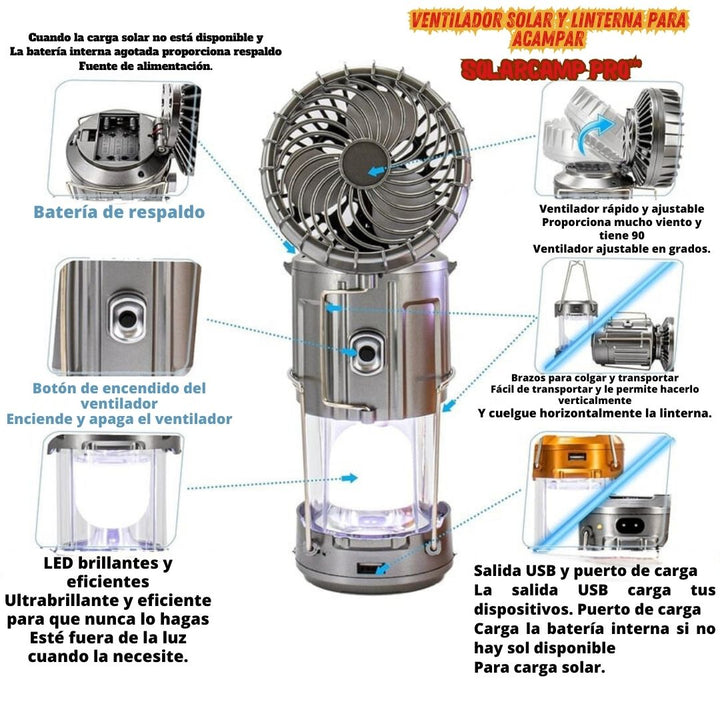 Ventilador Solar y Linterna para Acampar - SolarCamp Pro™ 🌞🛠️
