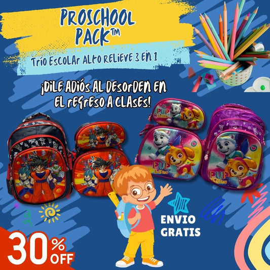 🎒 Trío Escolar Alto Relieve 3 en 1 - ProSchool Pack™ 🌟⚡