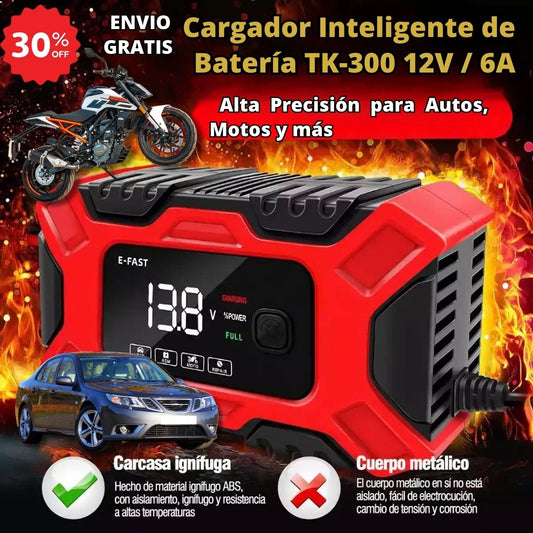 🧲🔋 Cargador Inteligente de Batería TK-300 12V / 6A – Alta Precisión para Autos, Motos y más 🚗⚡