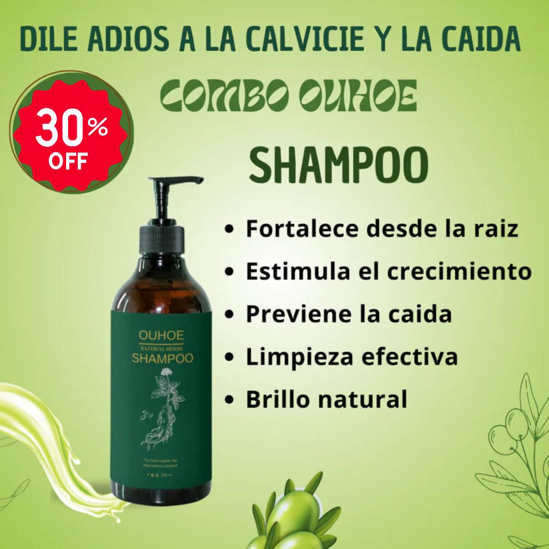 Combo Anticaída OUHOE: Shampoo 200ml + Acondicionador 200ml + Tónico Capilar 30ml 🌿💧