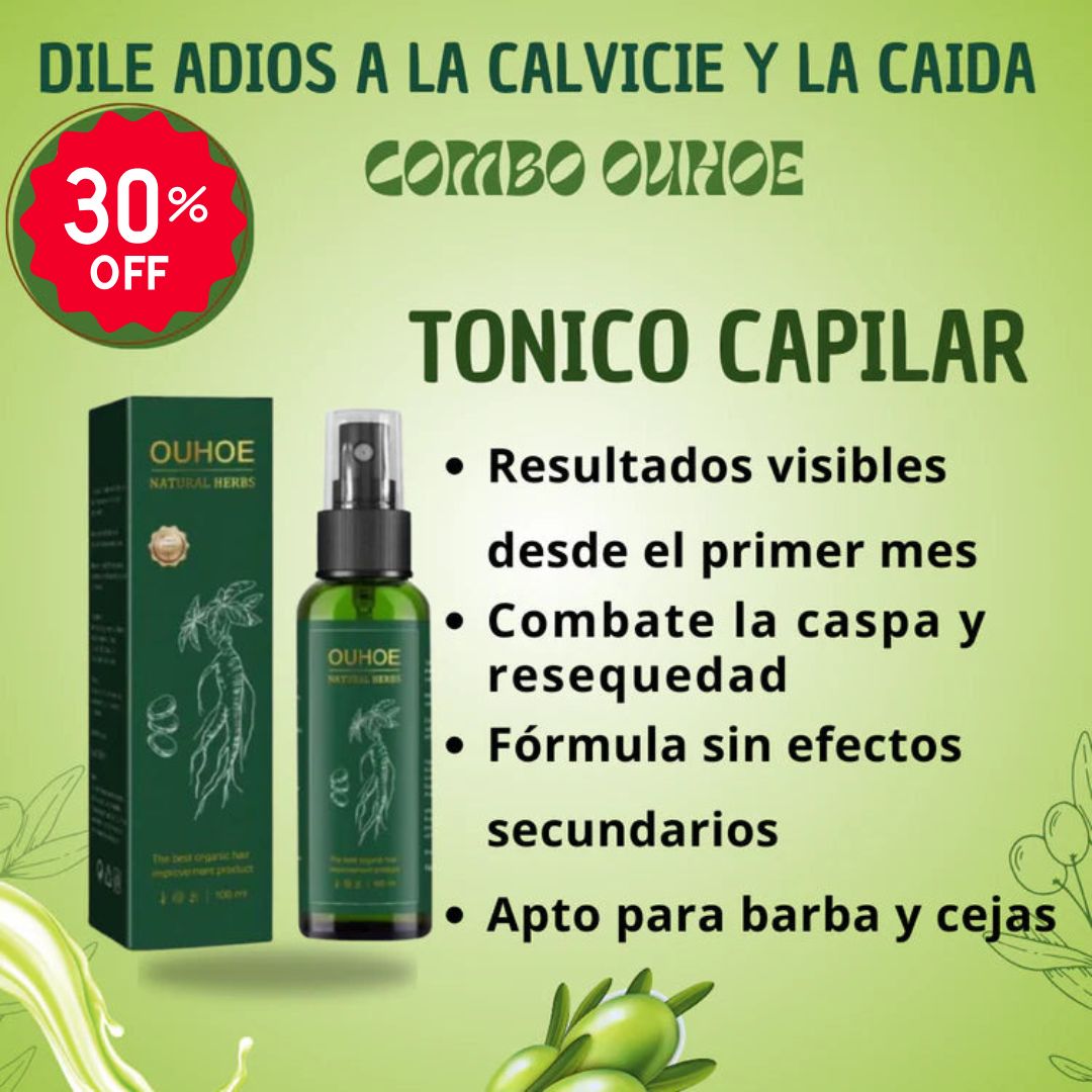 Combo Anticaída OUHOE: Shampoo 200ml + Acondicionador 200ml + Tónico Capilar 30ml 🌿💧