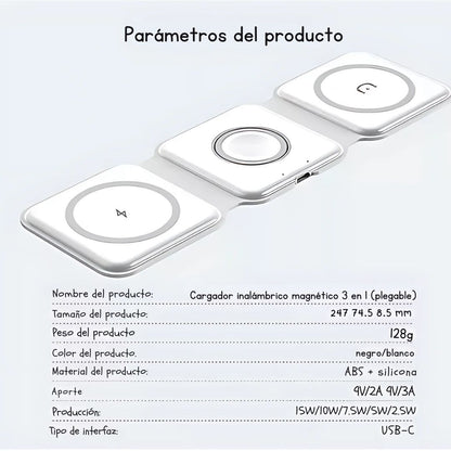 Base de Carga Inalámbrica 3 en 1 Plegable – Carga Rápida para Celular, Reloj y Audífonos ⚡📱