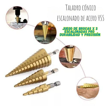 Juego de Brocas X 3 Escalonadas Pro - Durabilidad y Precisión 🔧✨