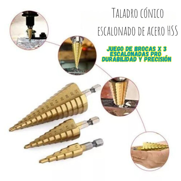 Juego de Brocas X 3 Escalonadas Pro - Durabilidad y Precisión 🔧✨