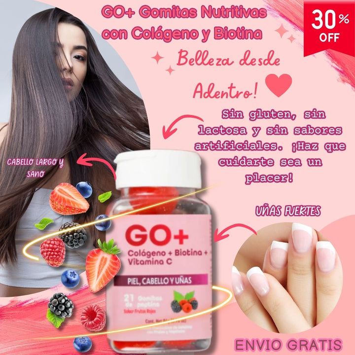 GO+ Gomitas Nutritivas con Colágeno y Biotina – Belleza desde Adentro! 🍓✨