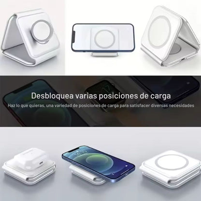 Base de Carga Inalámbrica 3 en 1 Plegable – Carga Rápida para Celular, Reloj y Audífonos ⚡📱