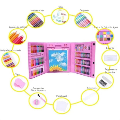 🎨 Set de Arte para Niños 208 Piezas Portátil - MiniArt Pro™ 🖌️🖇️