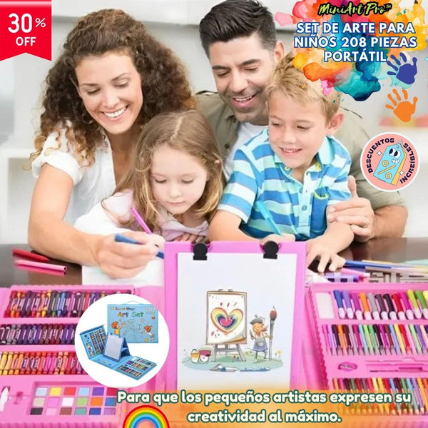 🎨 Set de Arte para Niños 208 Piezas Portátil - MiniArt Pro™ 🖌️🖇️